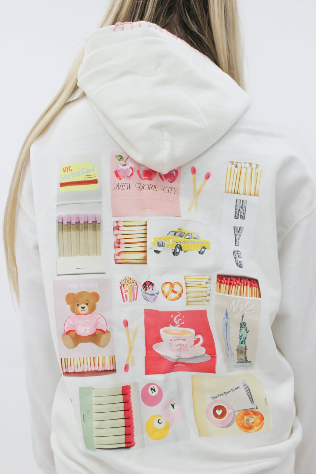 Pink Coast NYC Matchbox Hoodie ♡ Pink Coast Edition White – Pink Coast Boutique